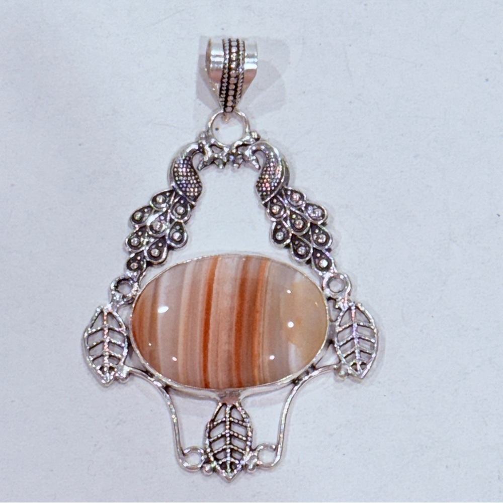 🆕 Natural Botswana Agate Gemstone Big Pendant In Sterling Silver 🆕 - Picture 11 of 11